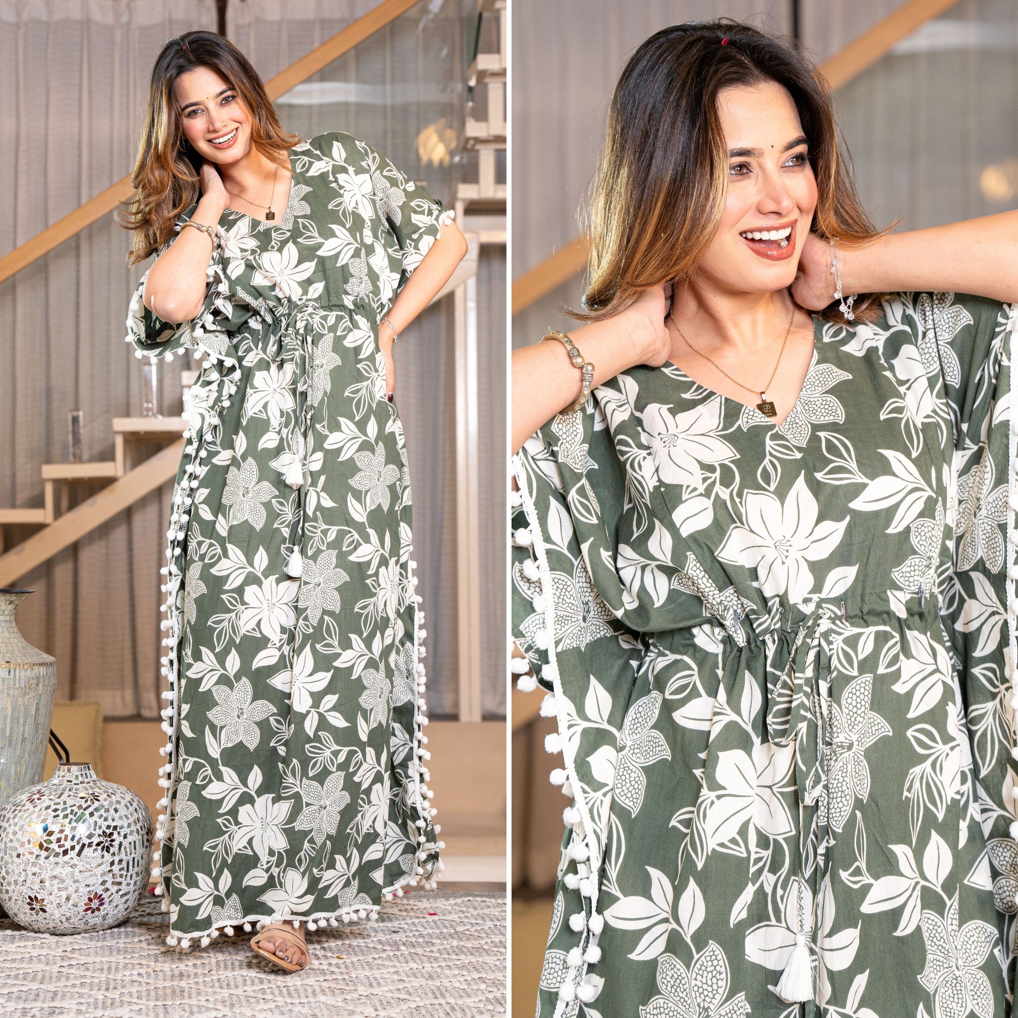 Camellia Green maternity wear Cotton Kaftan