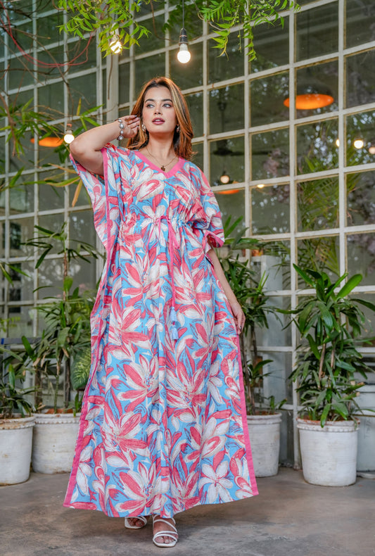 Coastal Pink Cotton Loungewear Kaftan