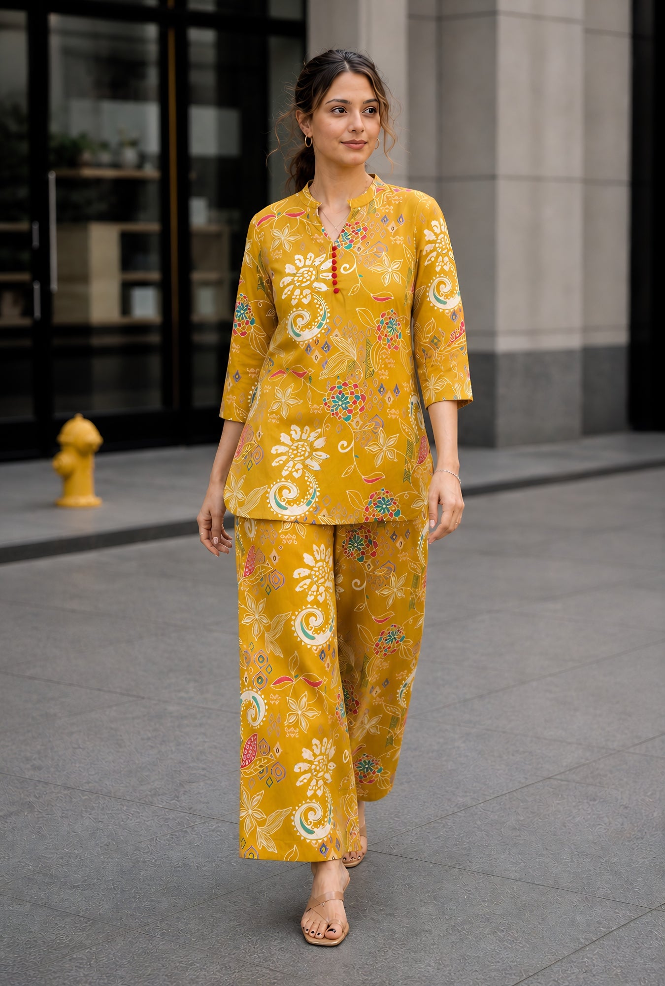 Folk Legends Mustard Printed Cotton Co-ords Set