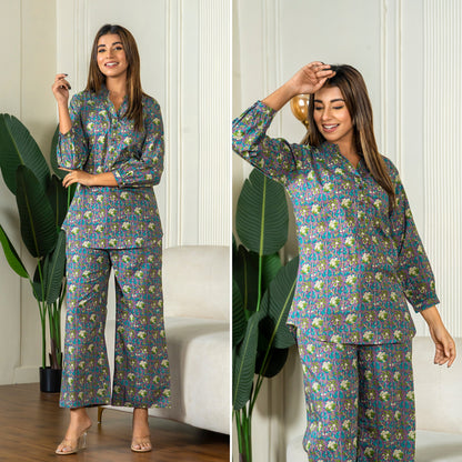 Kalamkari Purple Cotton Loungewear Co-ords Set