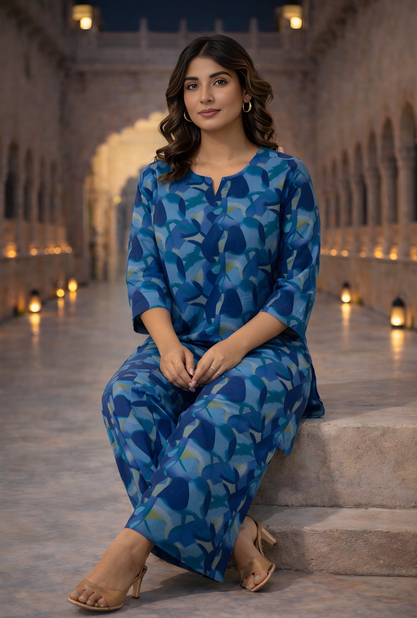 Hexa Blue Cotton Loungewear Co-ords Set