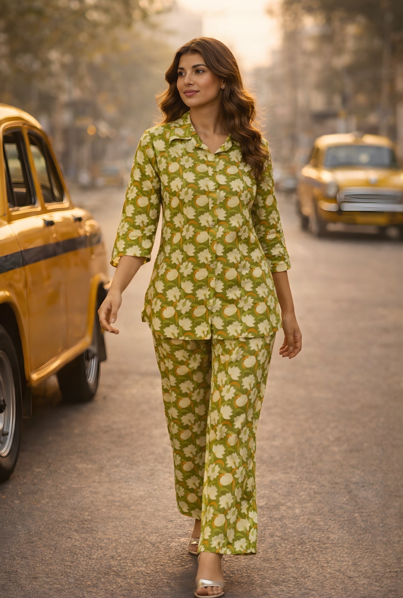 Tulip Mehndi Cotton Loungewear Co-ords Set