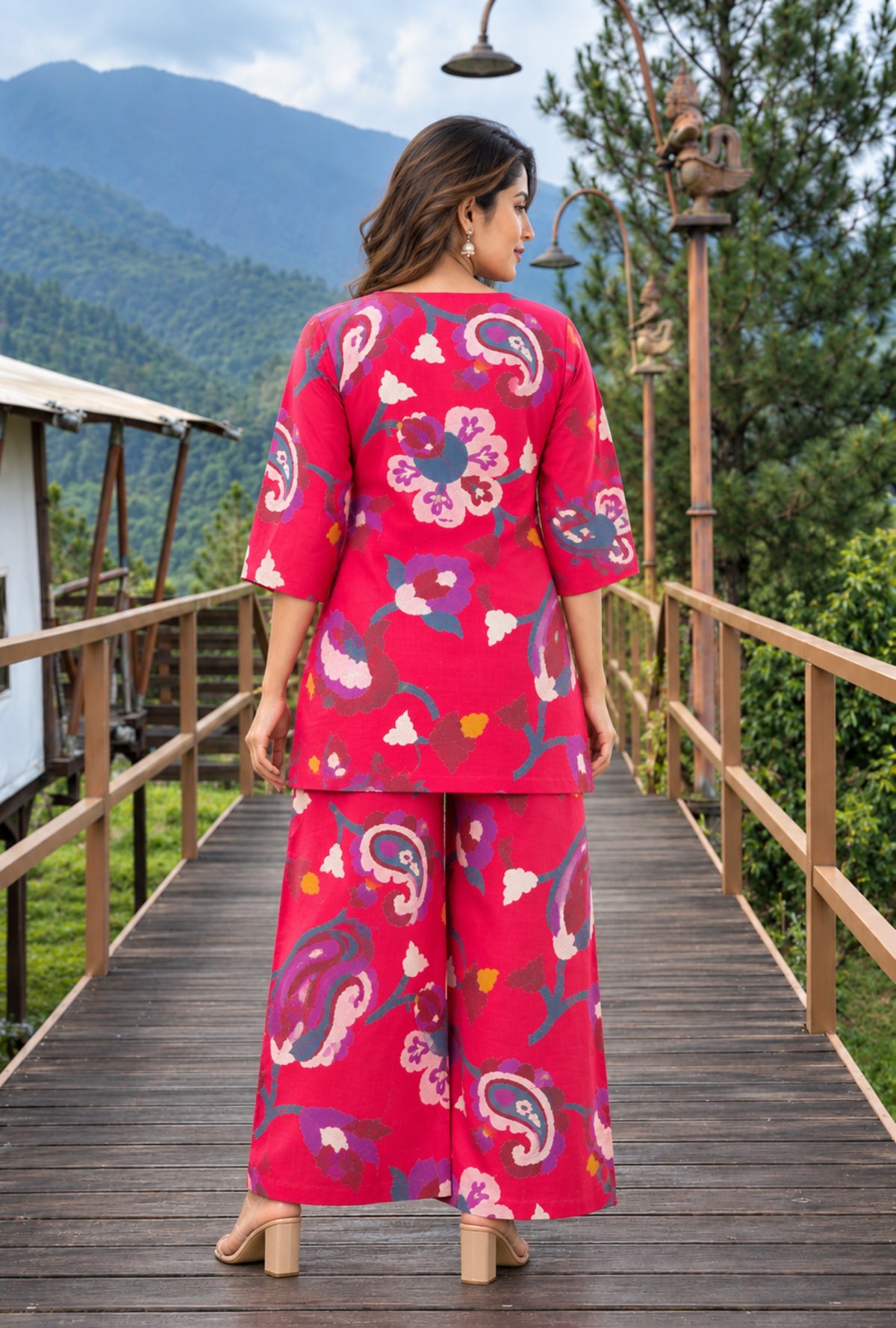 Sapphire Jardin Rani Pink Printed Cotton Co-ords Set