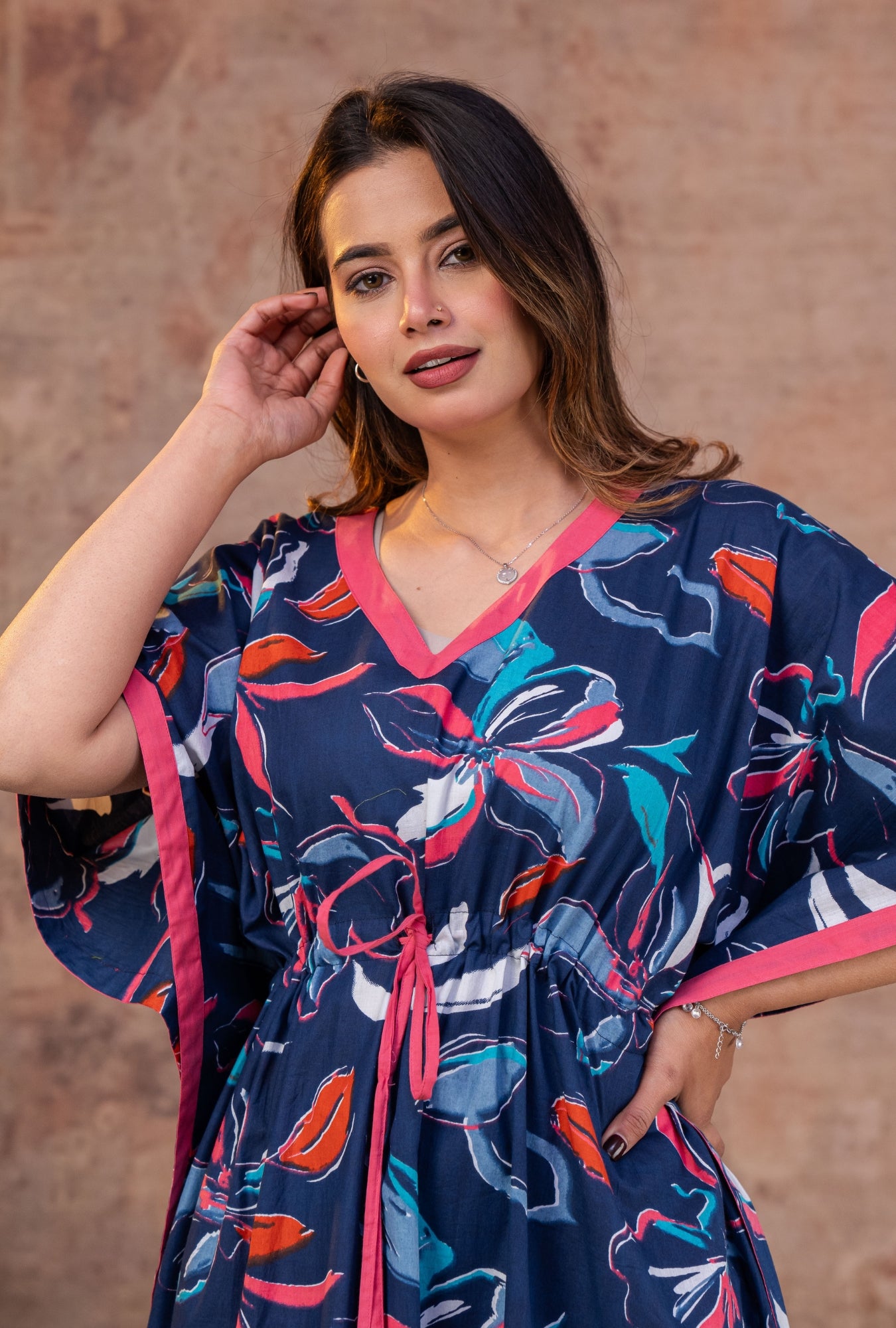 Gulnaar Floral Blue Loungewear Cotton Kaftan