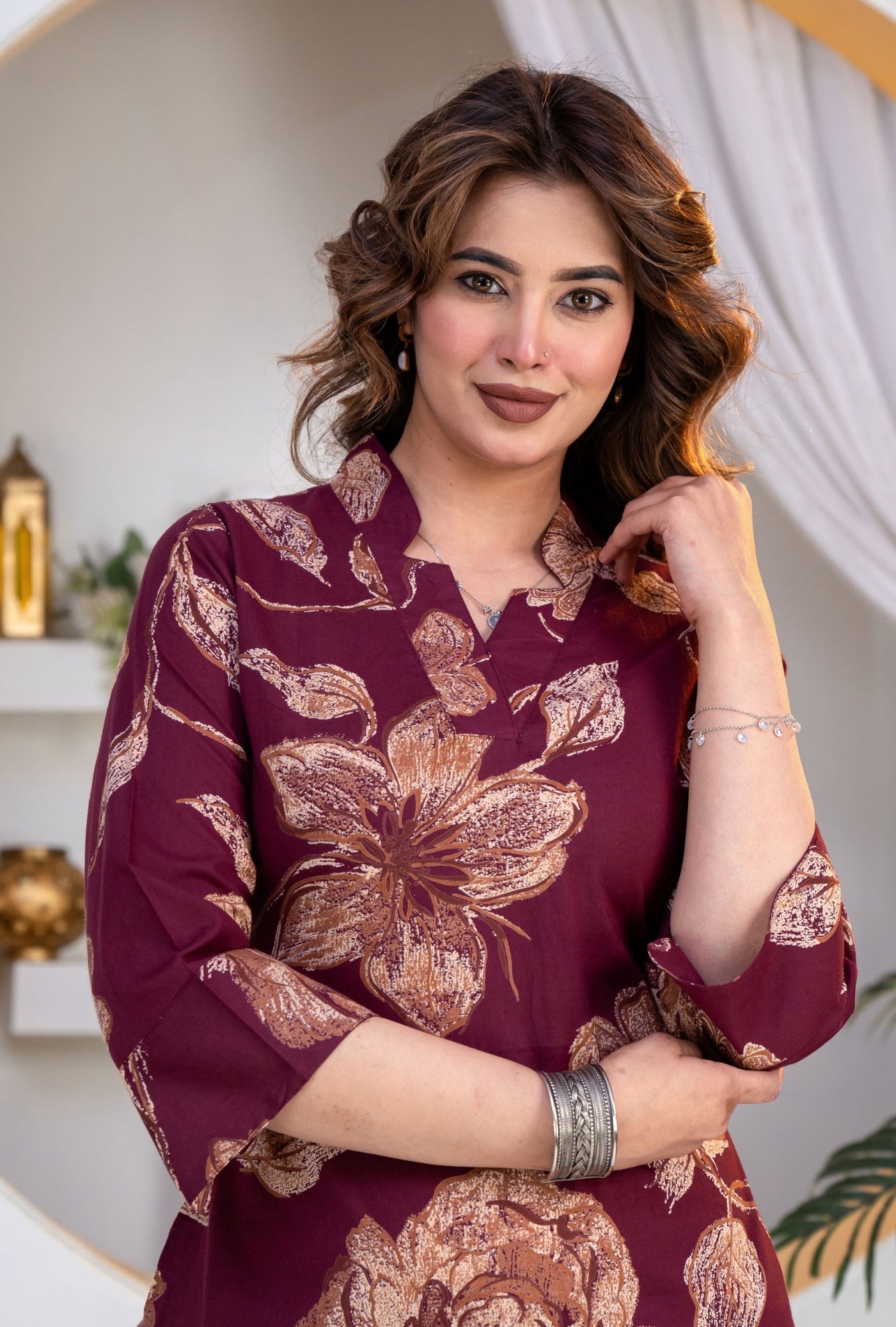 Botanic Muse Maroon Printed Cotton Co-ords Set