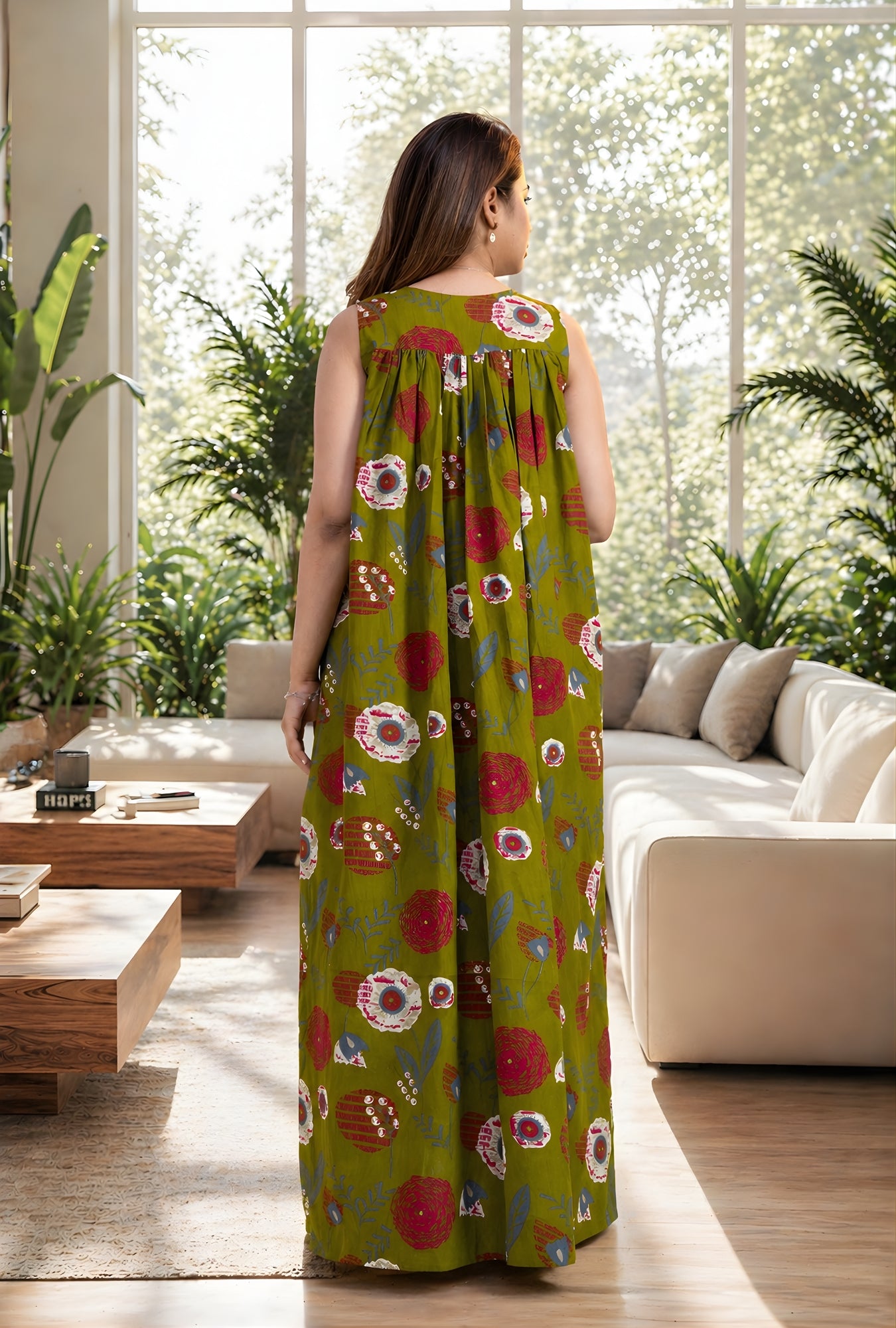 Ruby Petal Mehndi Cotton Night Gown