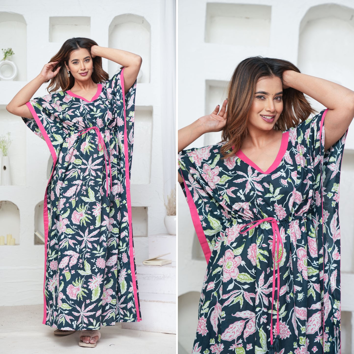Marigold Bottle Green Loungewear Cotton Kaftan