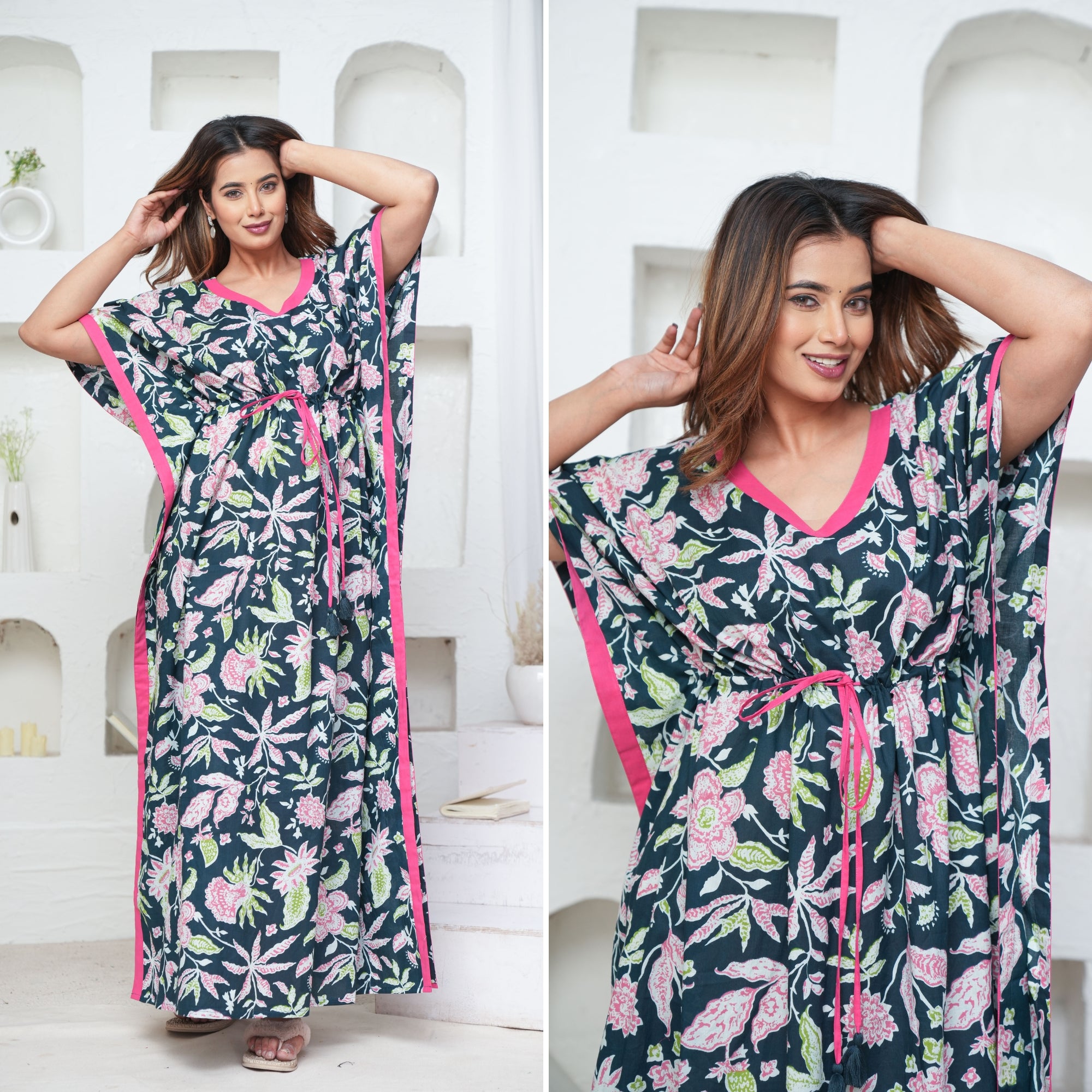 Marigold Bottle Green Loungewear Cotton Kaftan