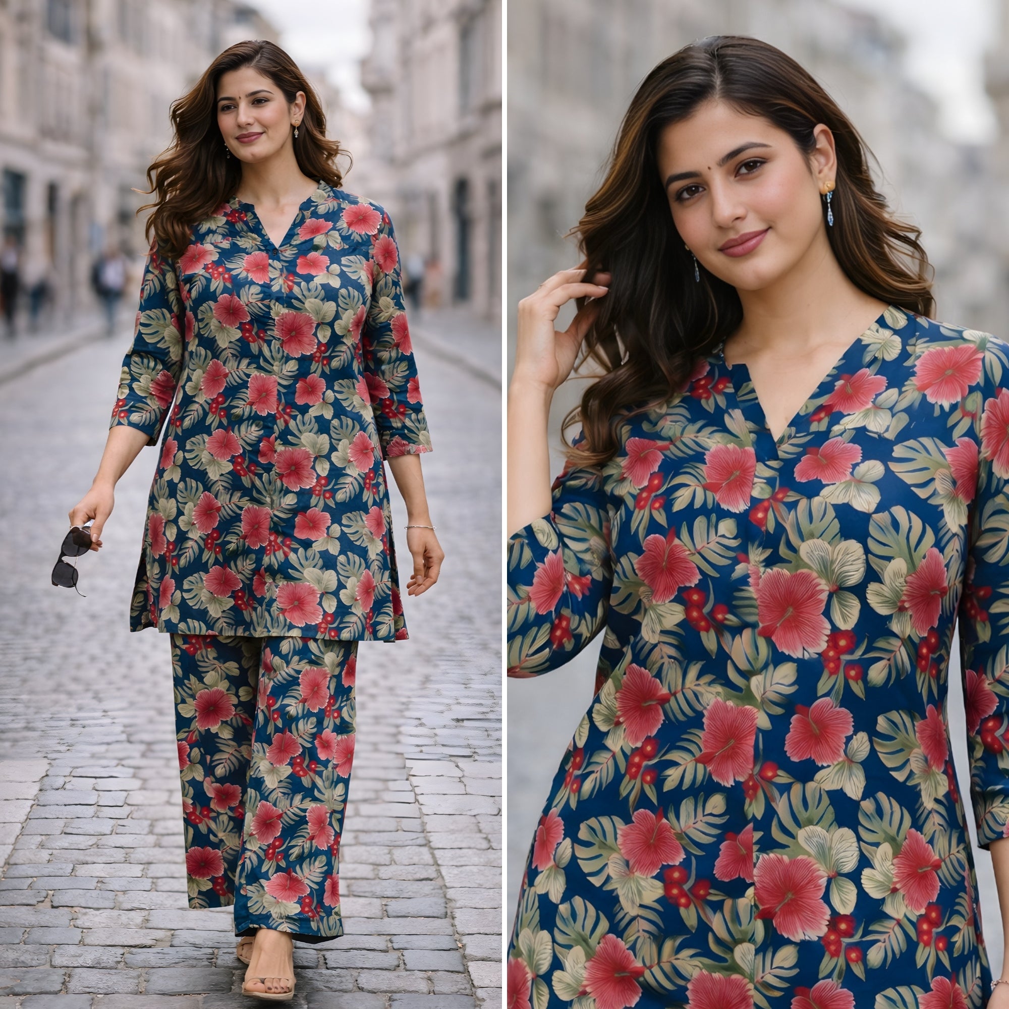 Island Flora Blue Cotton Co-ord Set