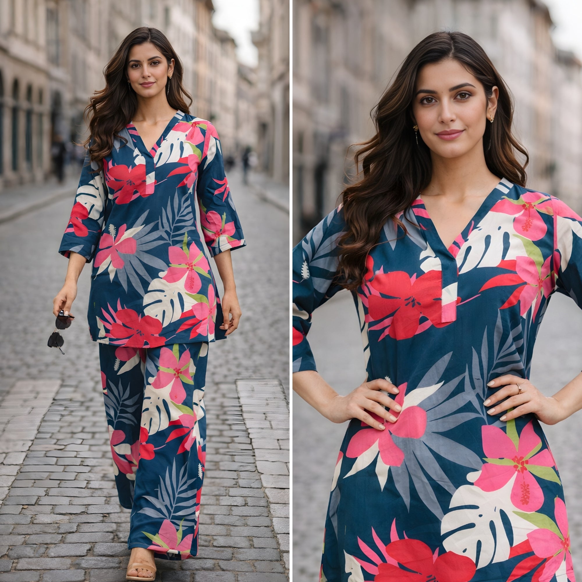 Riviera Floral Teal Cotton Co-ord Set