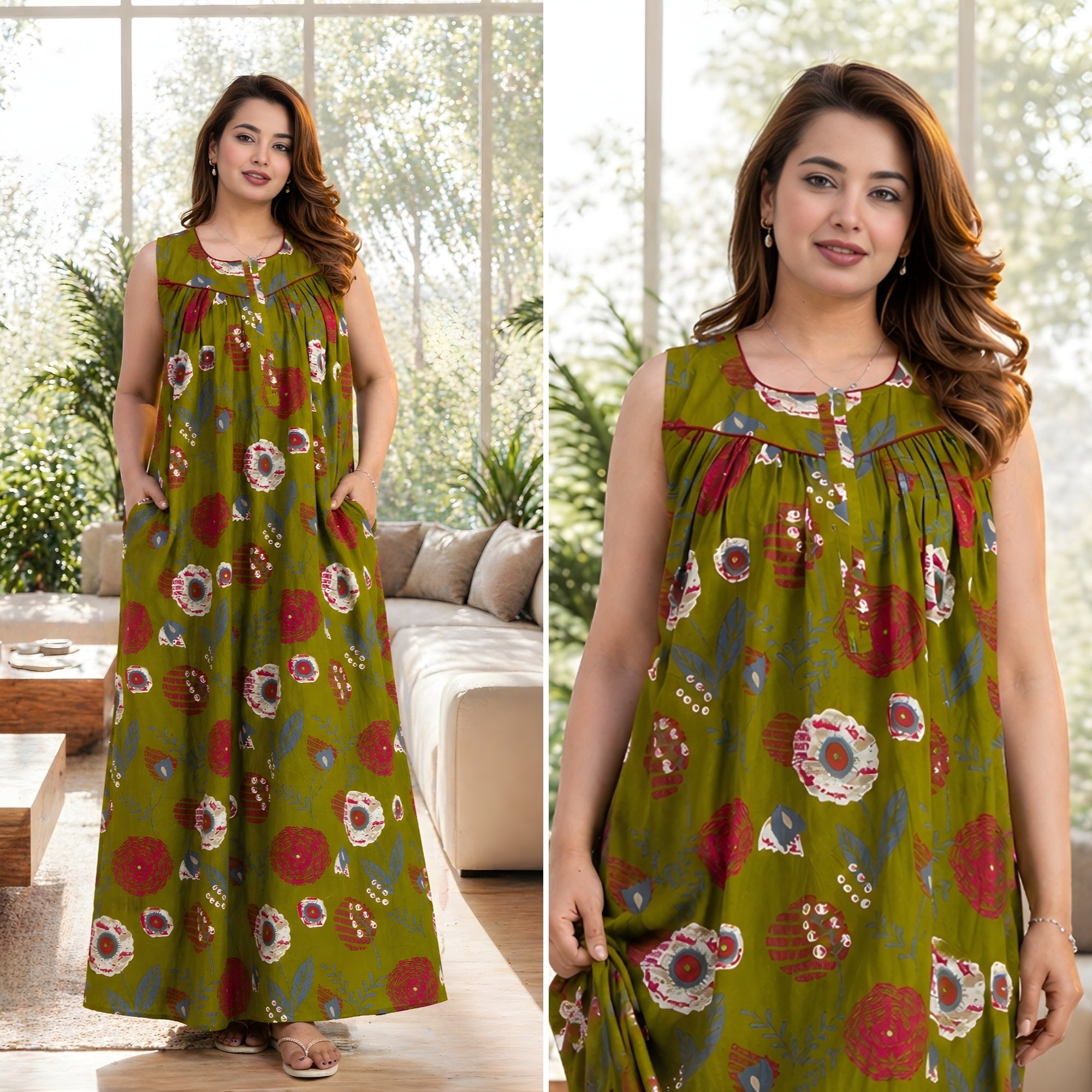 Ruby Petal Mehndi Cotton Night Gown