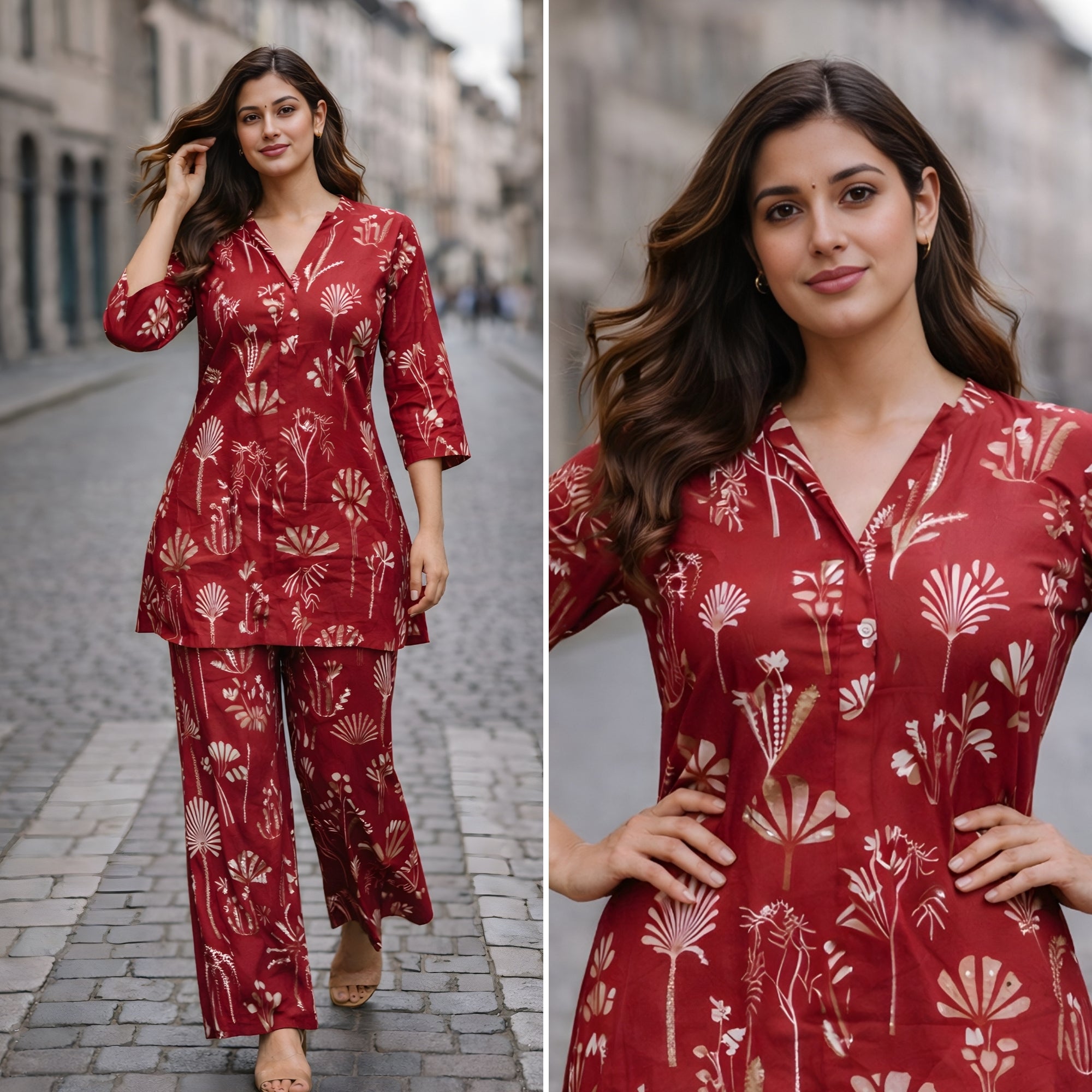 Royal Crimson Red Cotton Co-ord Set