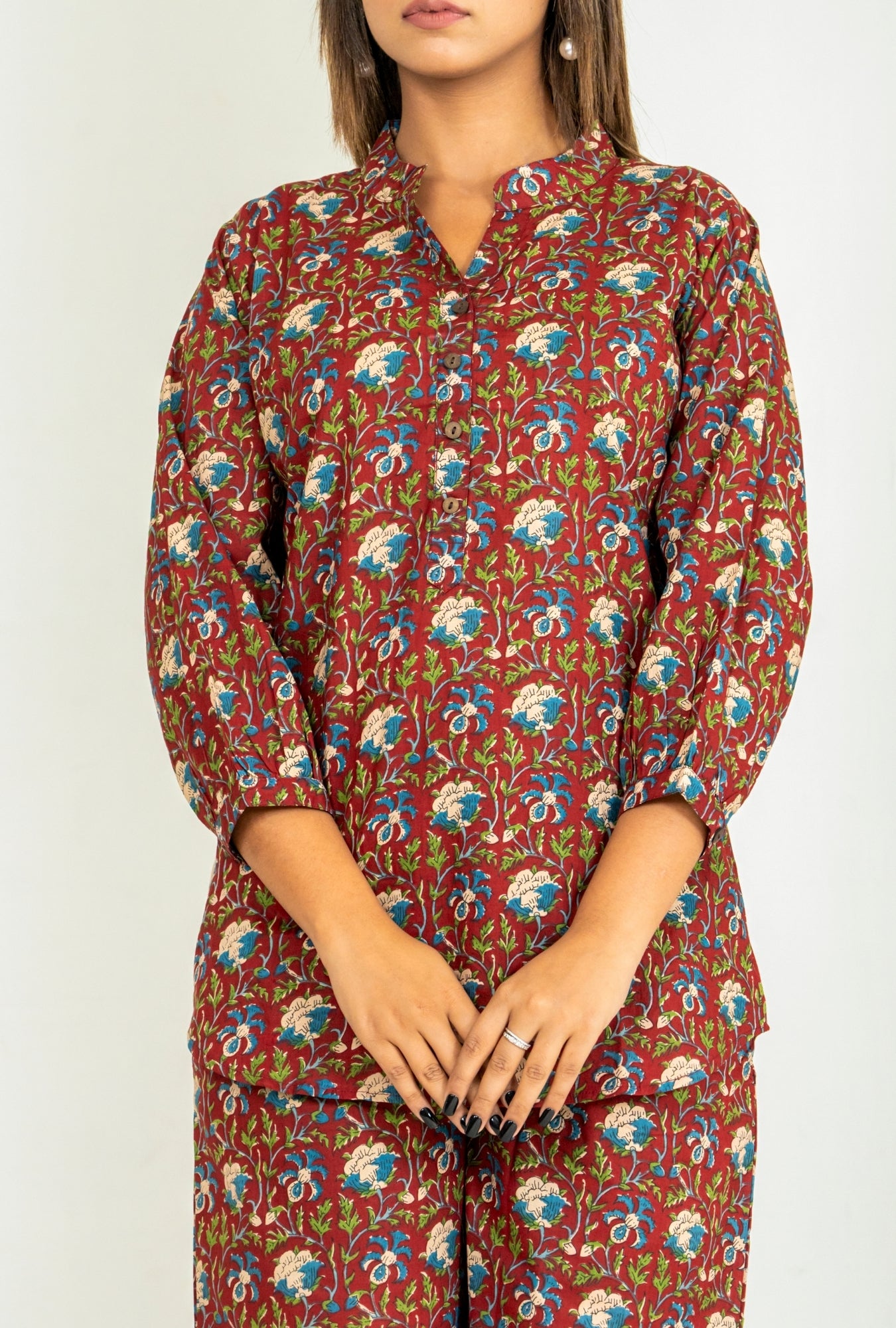 Kalamkari Maroon Cotton Loungewear Co-ords Set