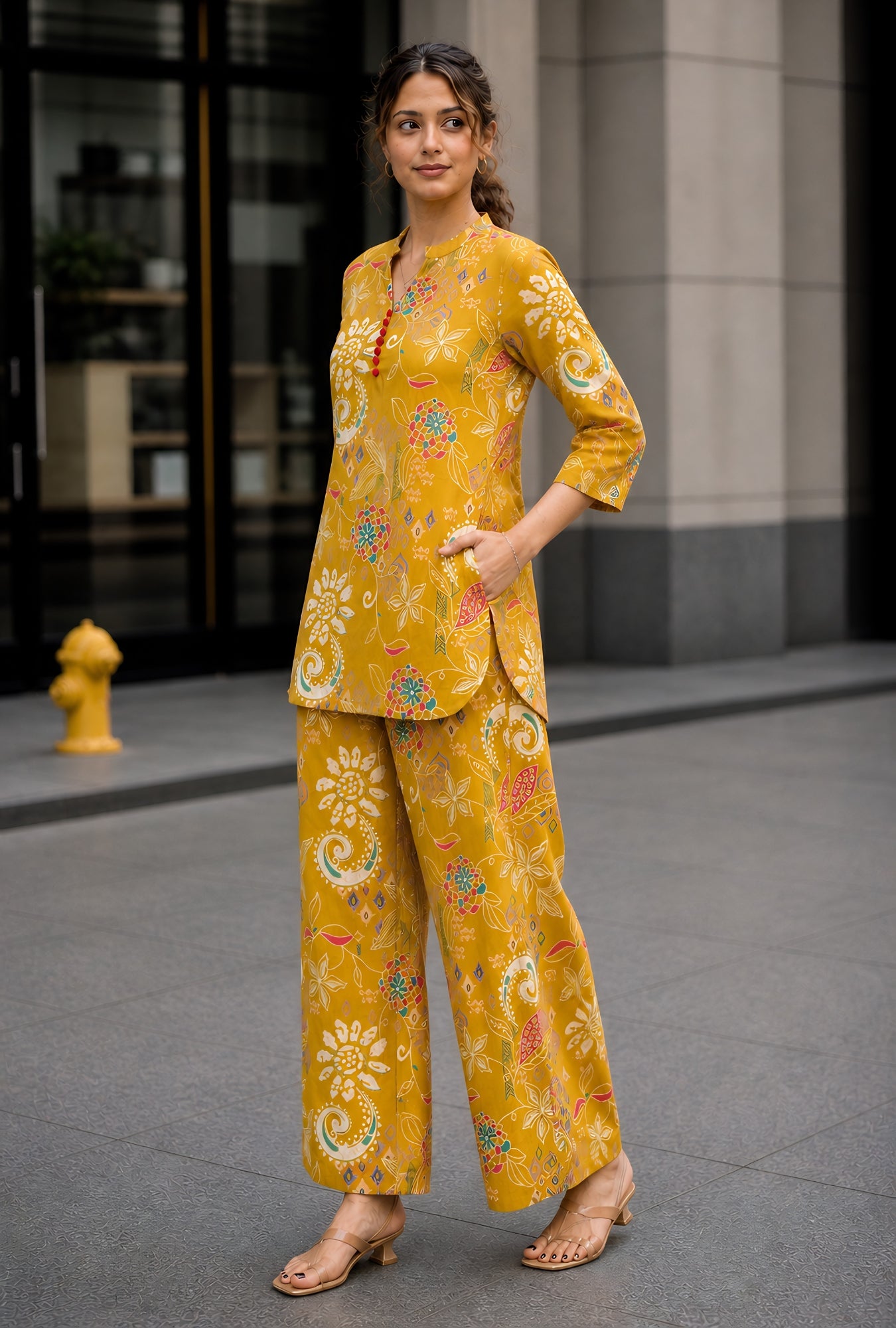 Folk Legends Mustard Printed Cotton Co-ords Set