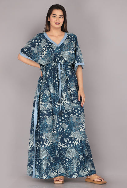 Collage Blue Cotton Loungewear Kaftan