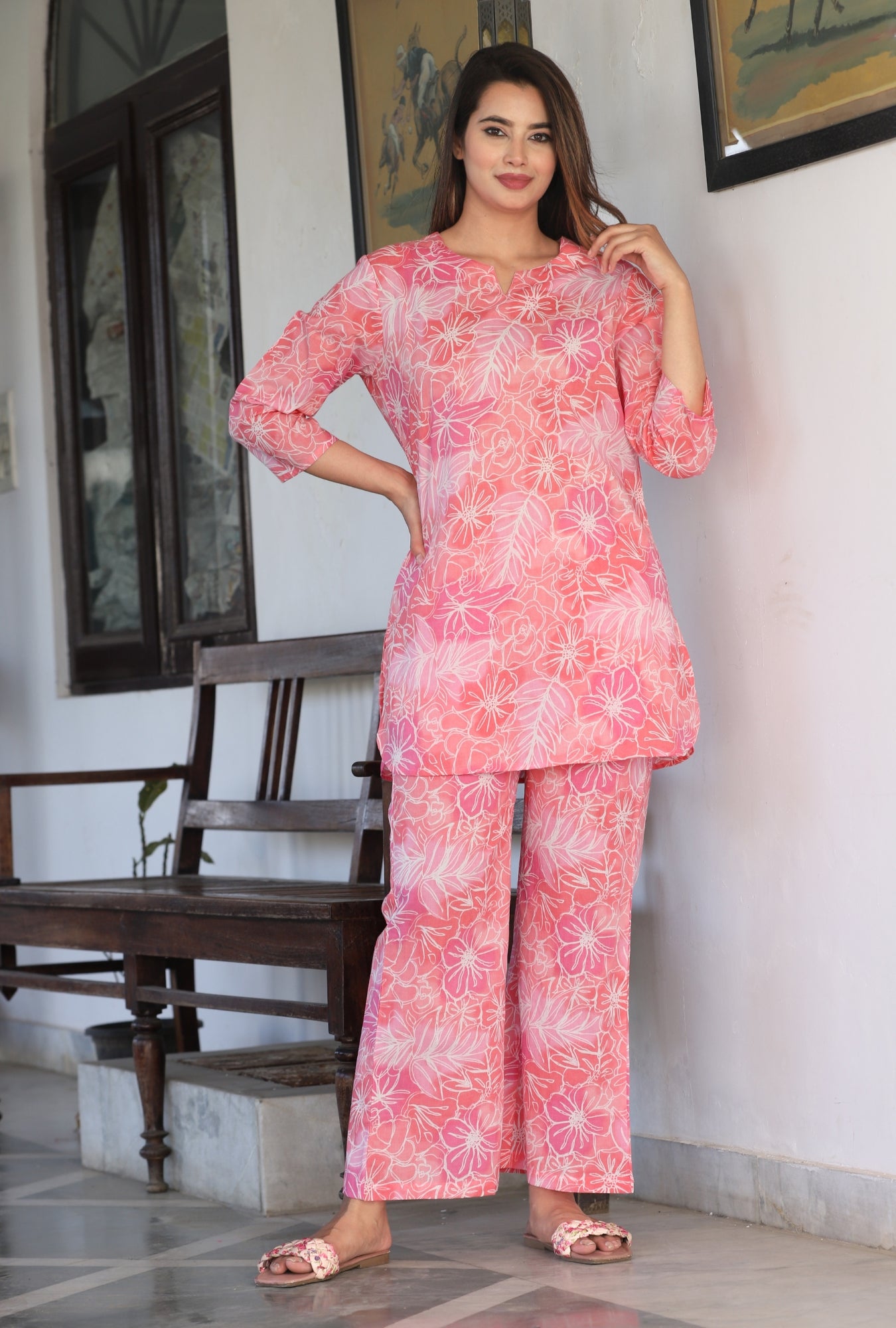 Marigold Pink Cotton Loungewear Set