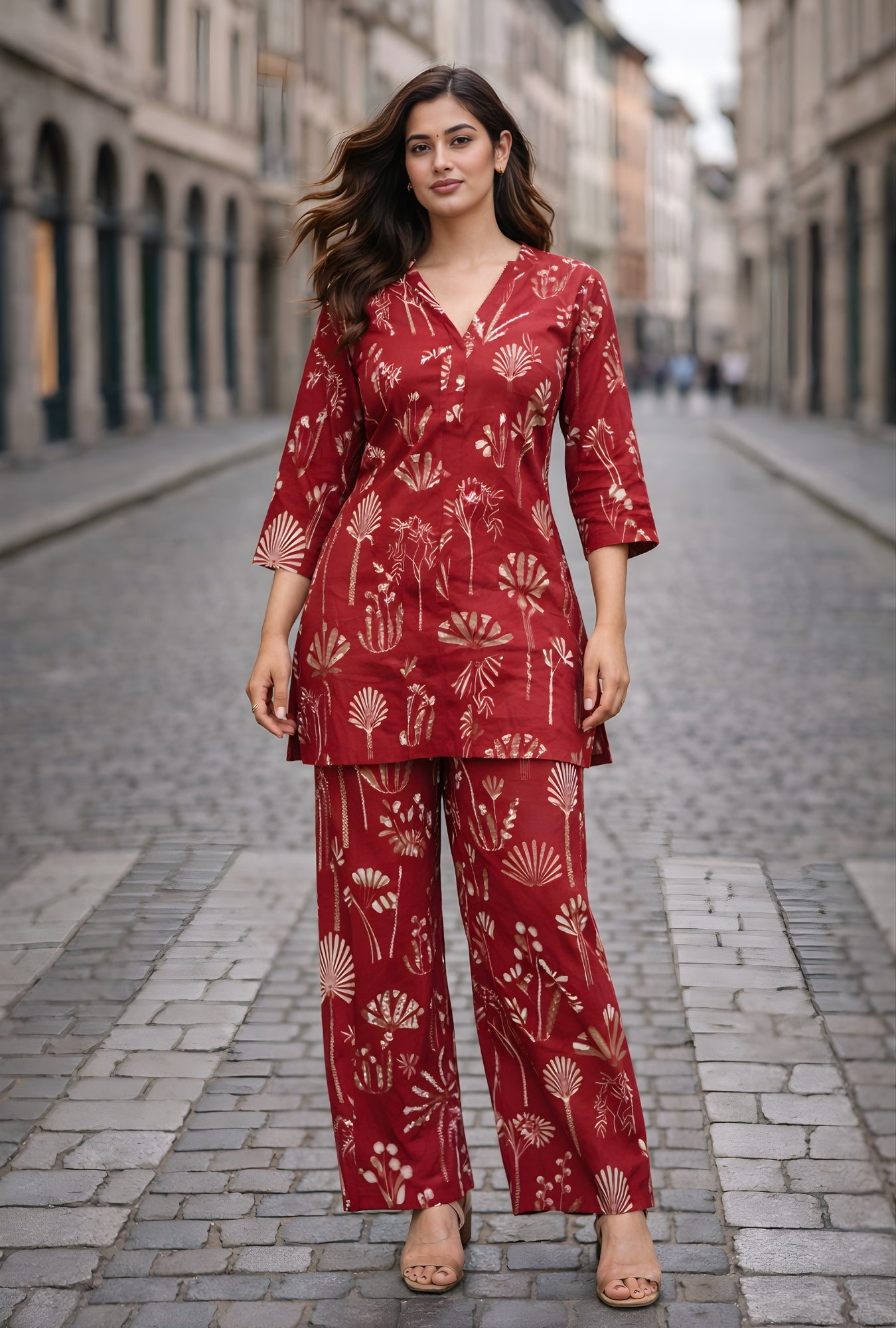 Royal Crimson Red Cotton Co-ord Set
