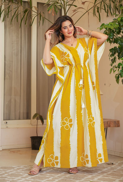 Dream Tie Dye Yellow Loungewear Cotton Kaftan