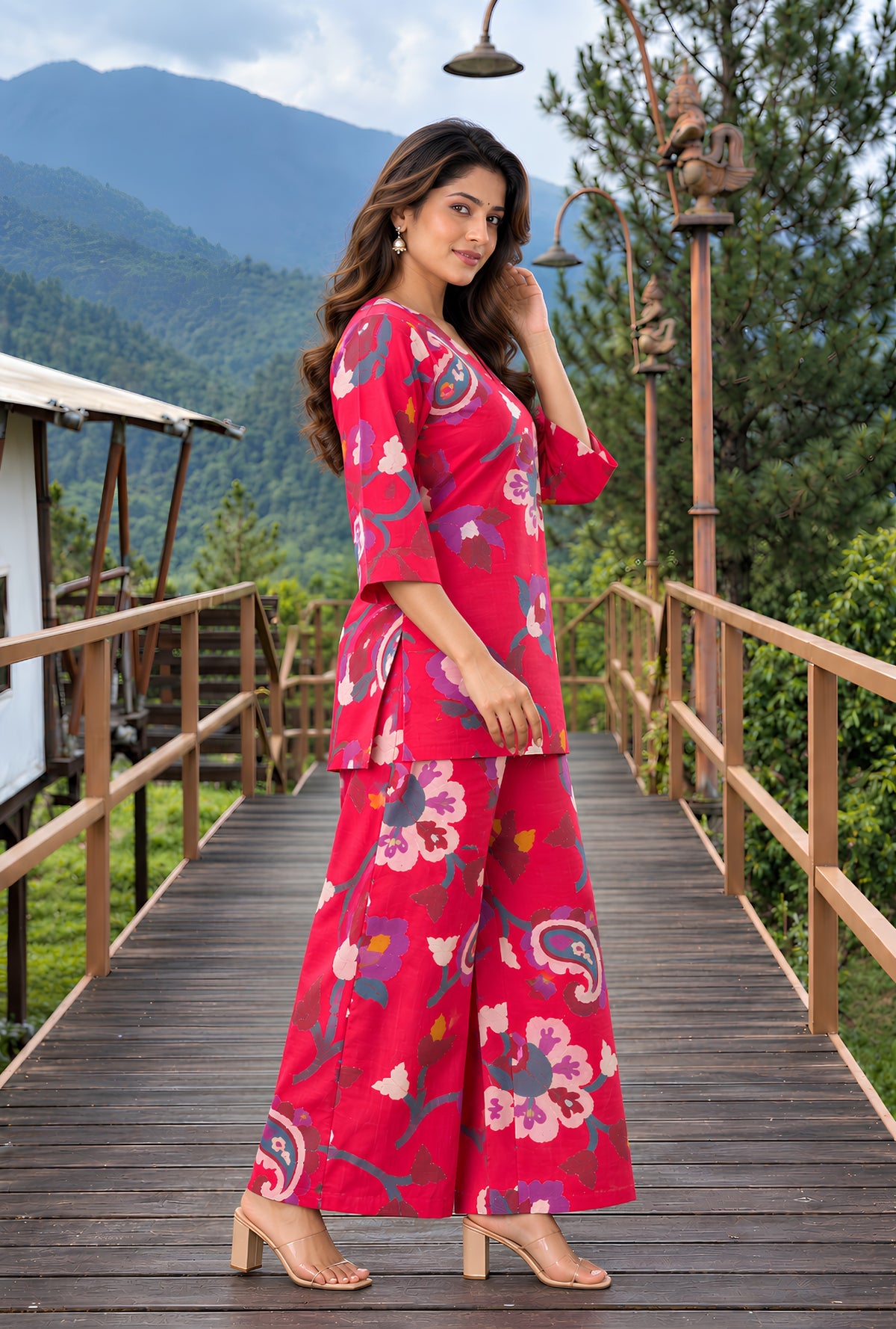 Sapphire Jardin Rani Pink Printed Cotton Co-ords Set