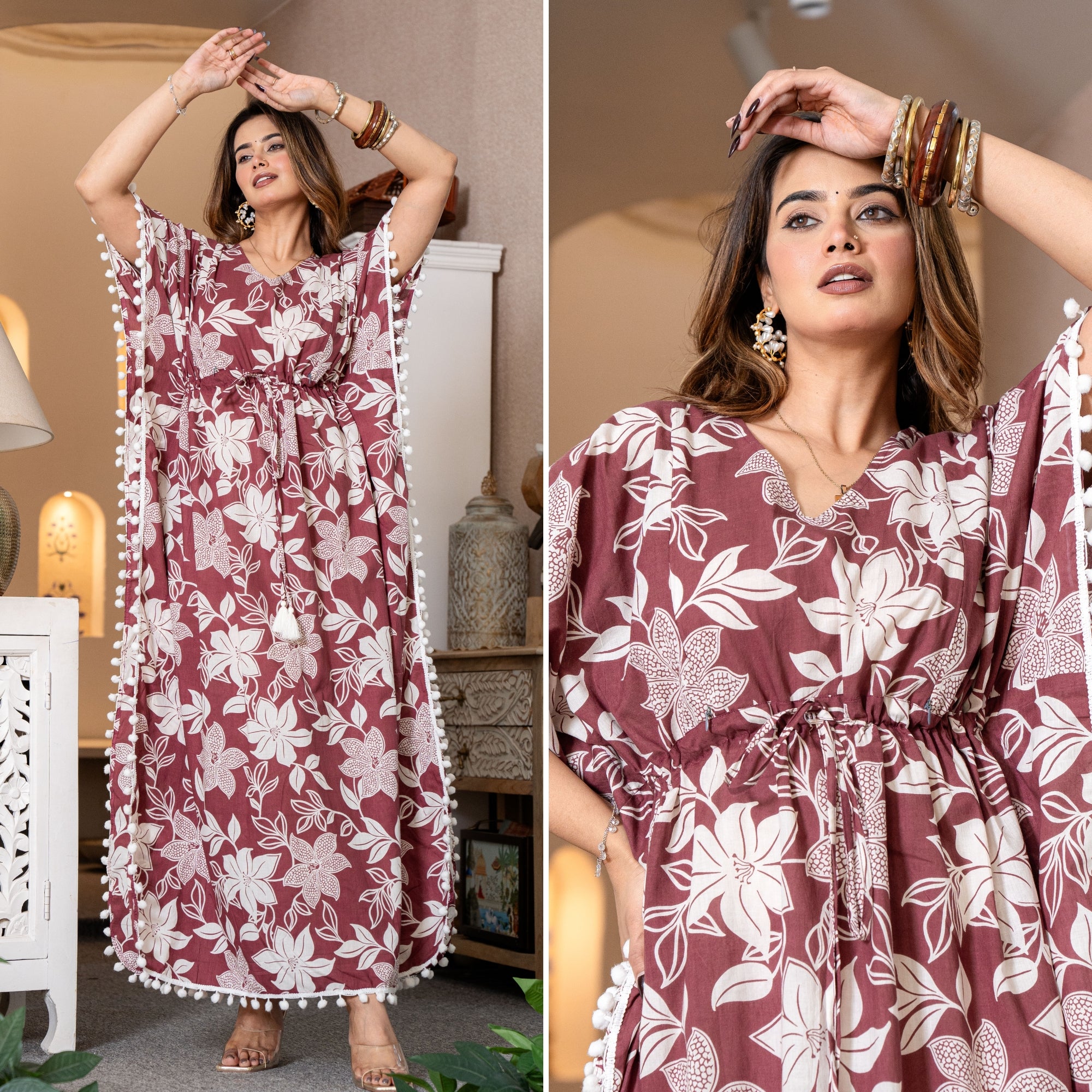 Camellia Maroon maternity wear Cotton Kaftan