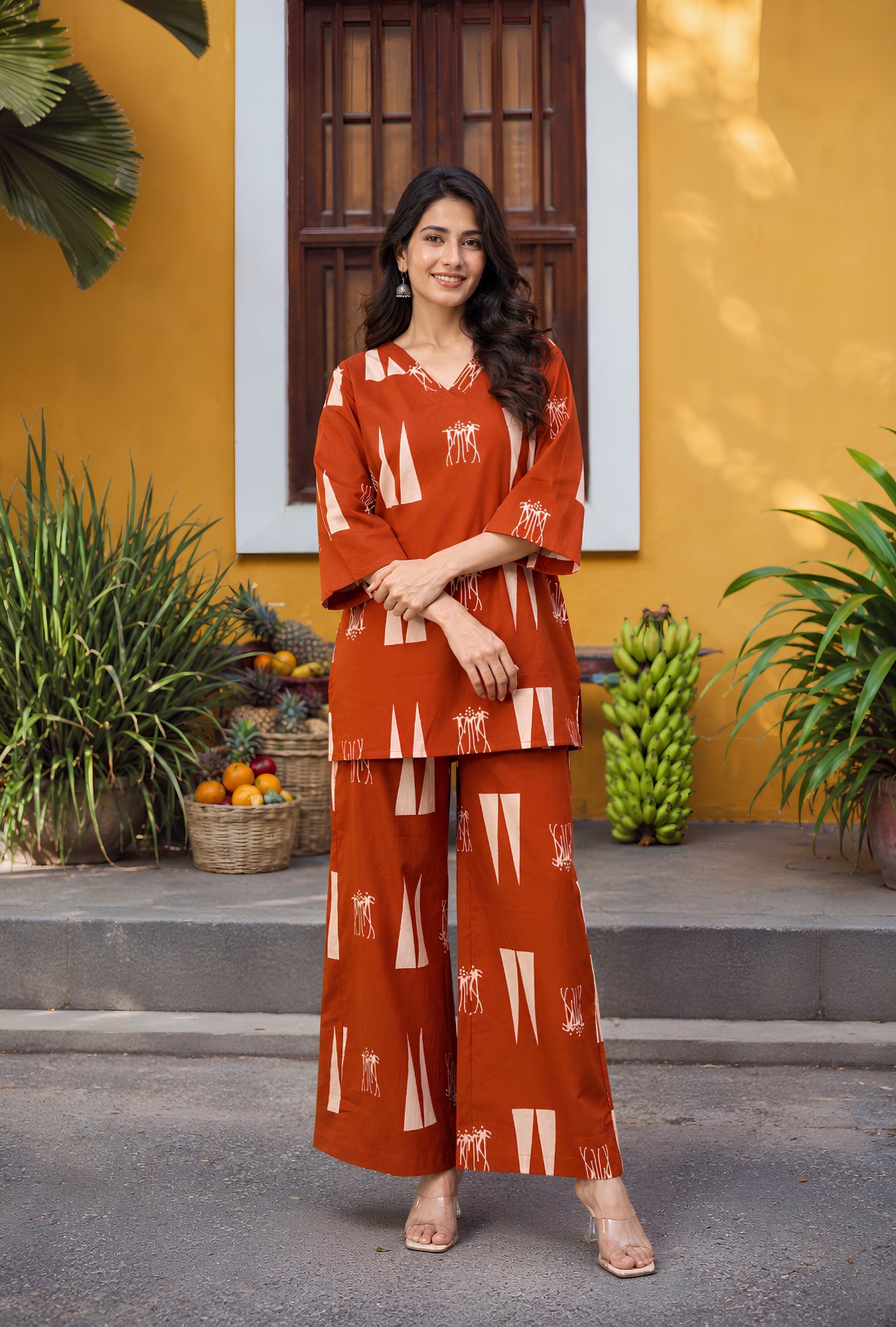 Abstract Aura Rust Printed Cotton Co-ords Set