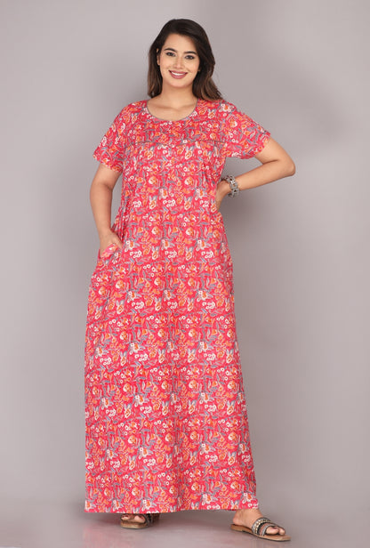 Petal Flora Pink Cotton Printed Nightwear Gowns