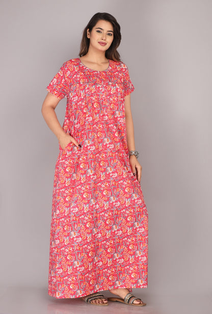 Petal Flora Pink Cotton Printed Nightwear Gowns