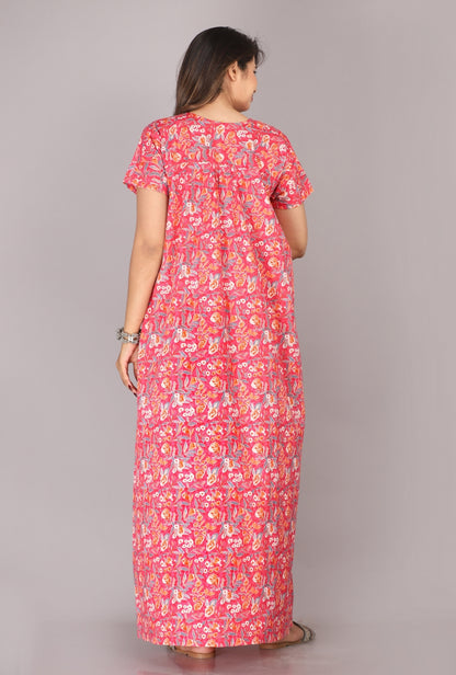 Petal Flora Pink Cotton Printed Nightwear Gowns