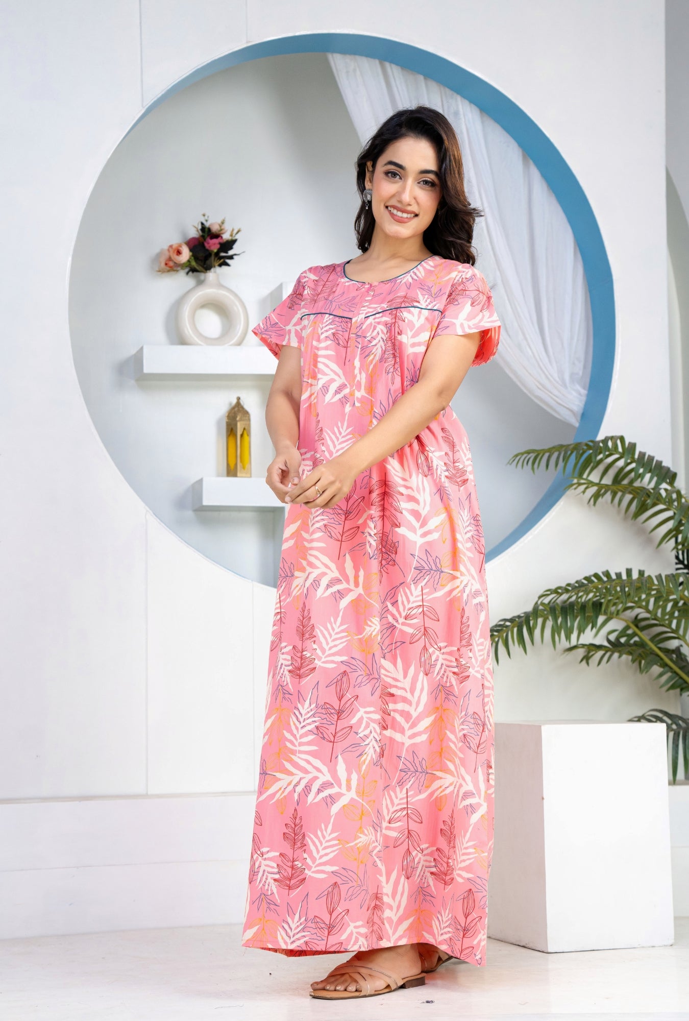 Patravali Pink Cotton Printed Nightwear Gowns