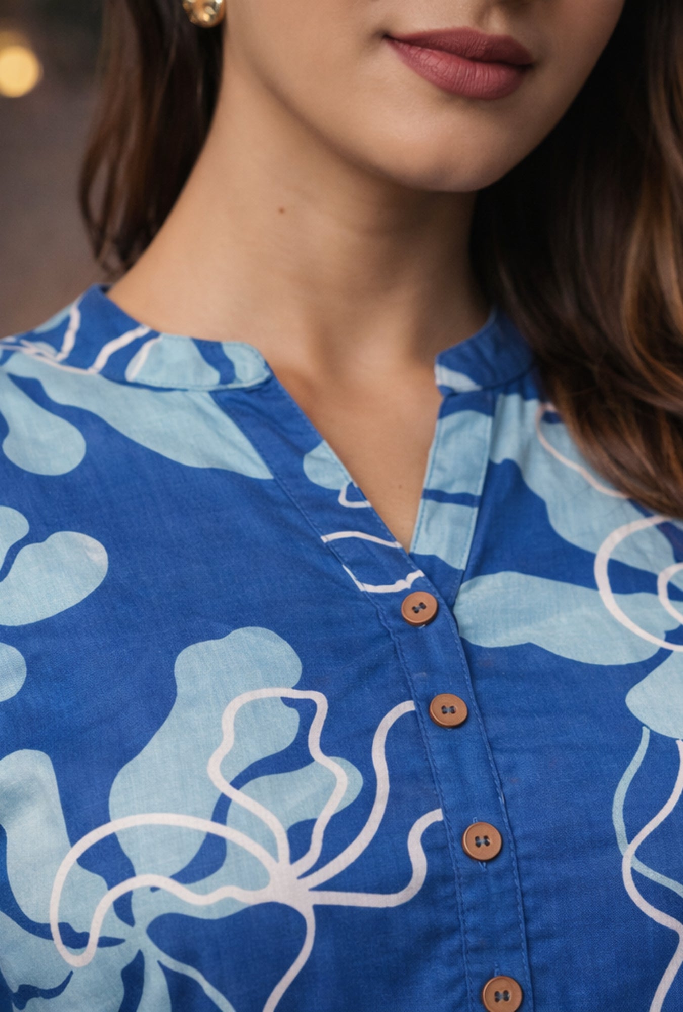 GeoLuxe Sky Blue Printed Cotton Co-ords Set