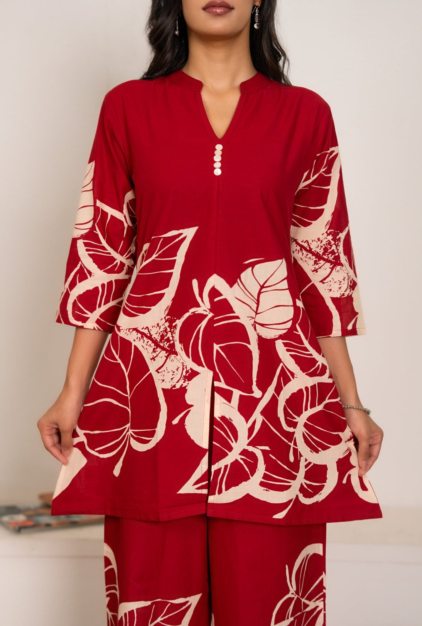 Royal Rhythm Red Printed Cotton Co-ords Set