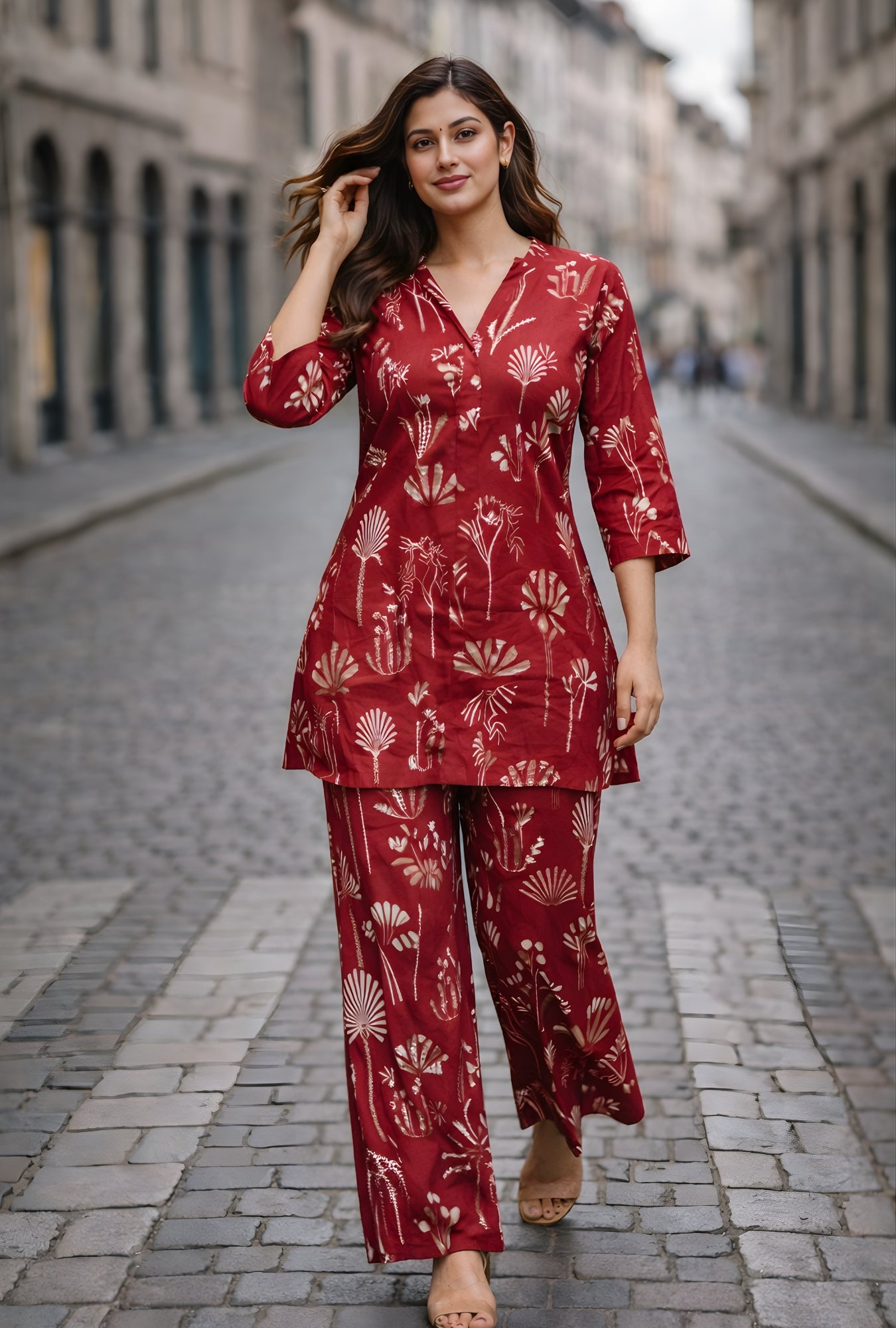 Royal Crimson Red Cotton Co-ord Set