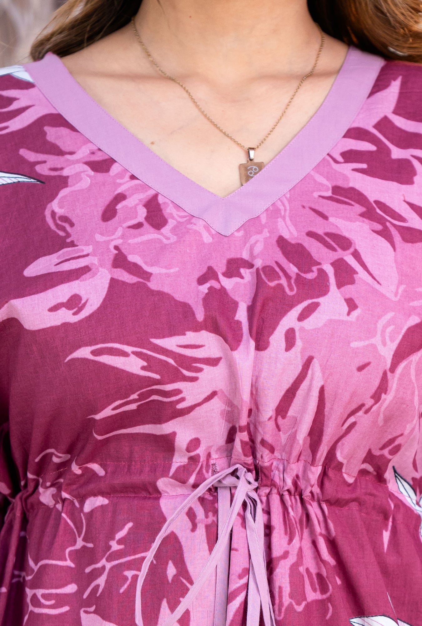 Palm Breeze Pink Loungewear Cotton Kaftan