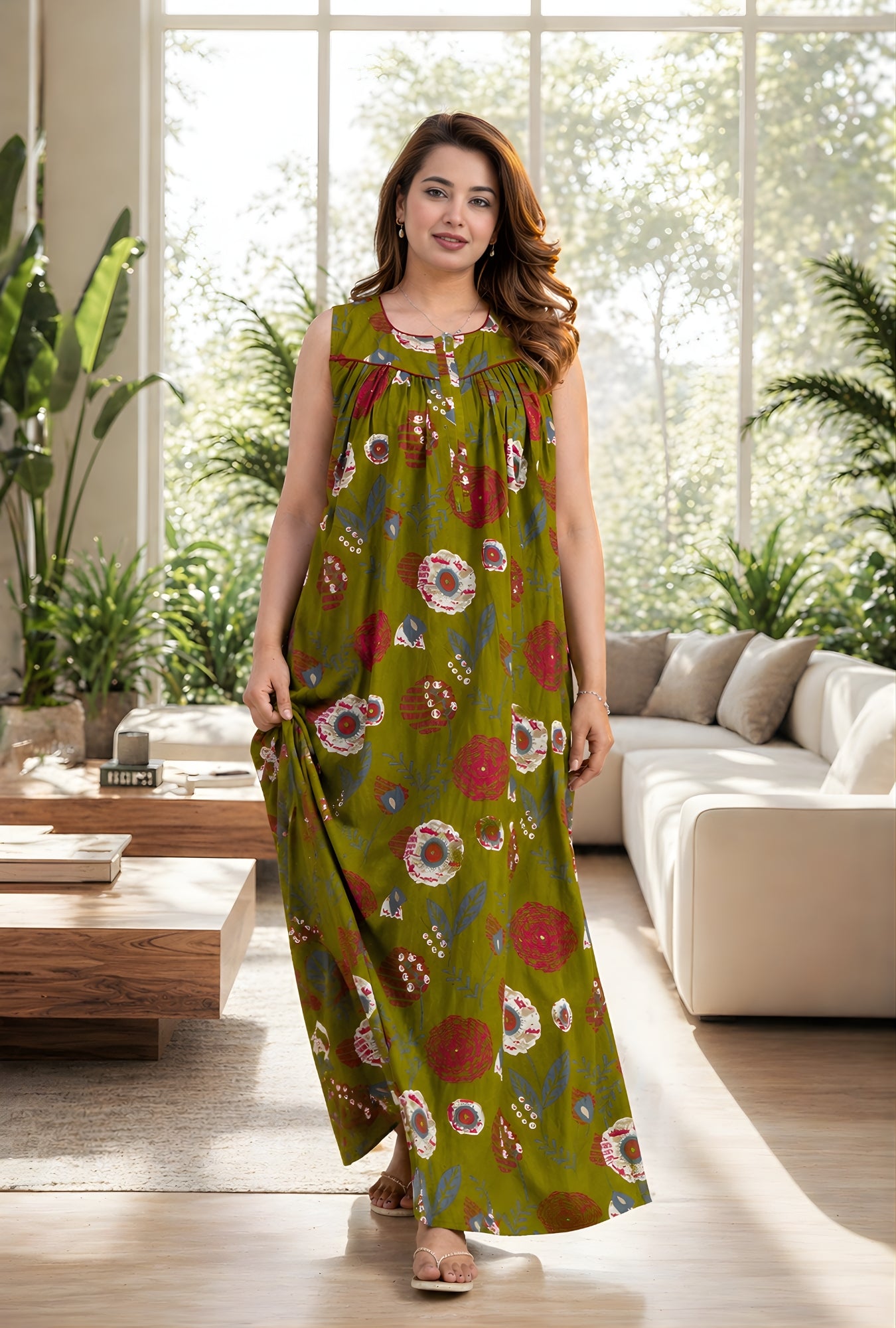 Ruby Petal Mehndi Cotton Night Gown