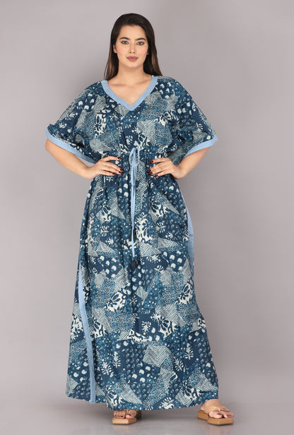 Collage Blue Cotton Loungewear Kaftan