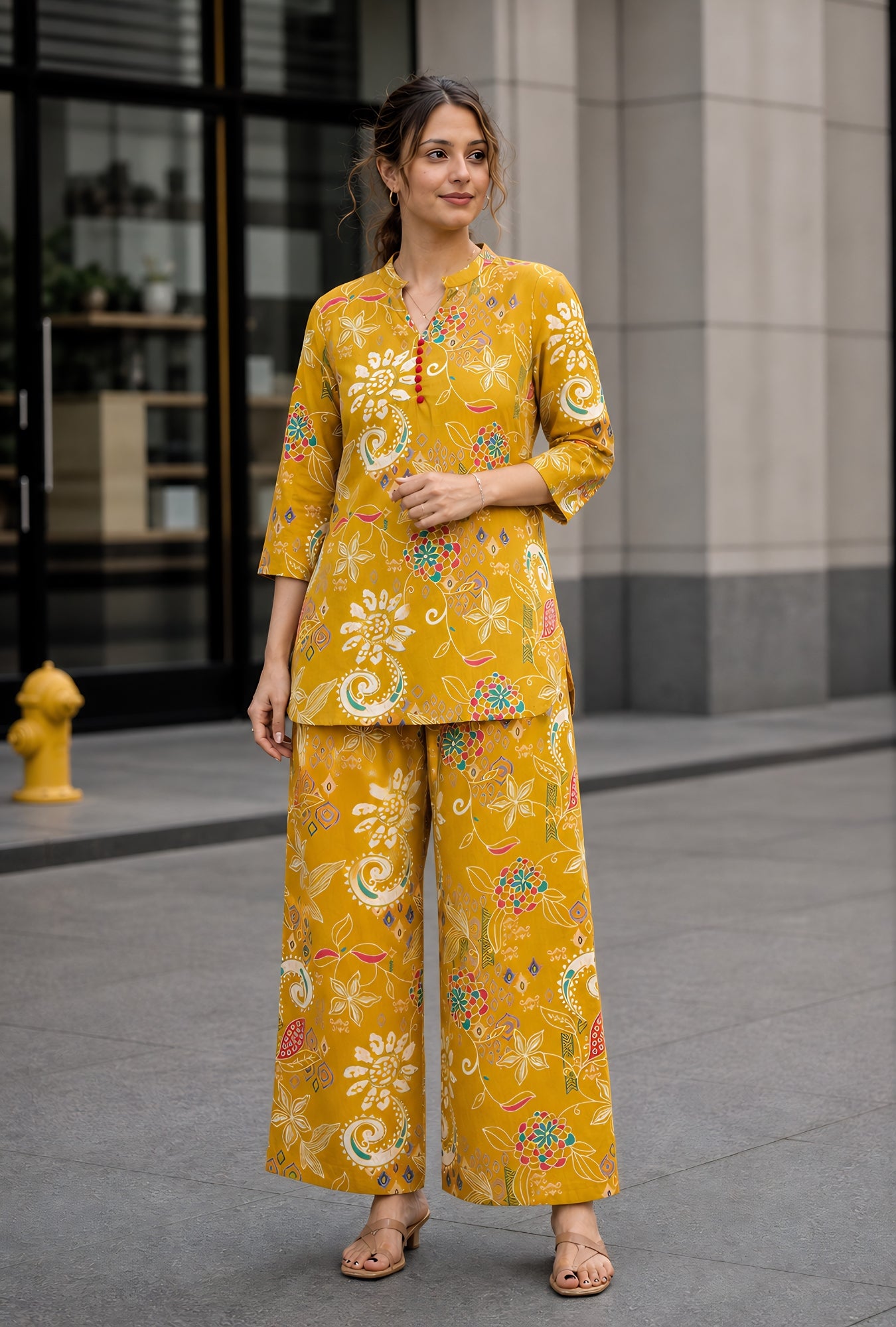 Folk Legends Mustard Printed Cotton Co-ords Set