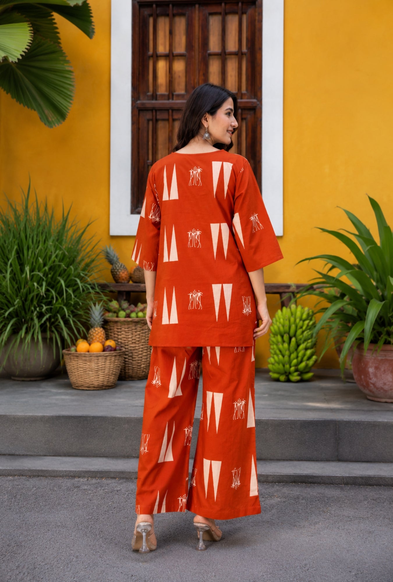 Abstract Aura Rust Printed Cotton Co-ords Set