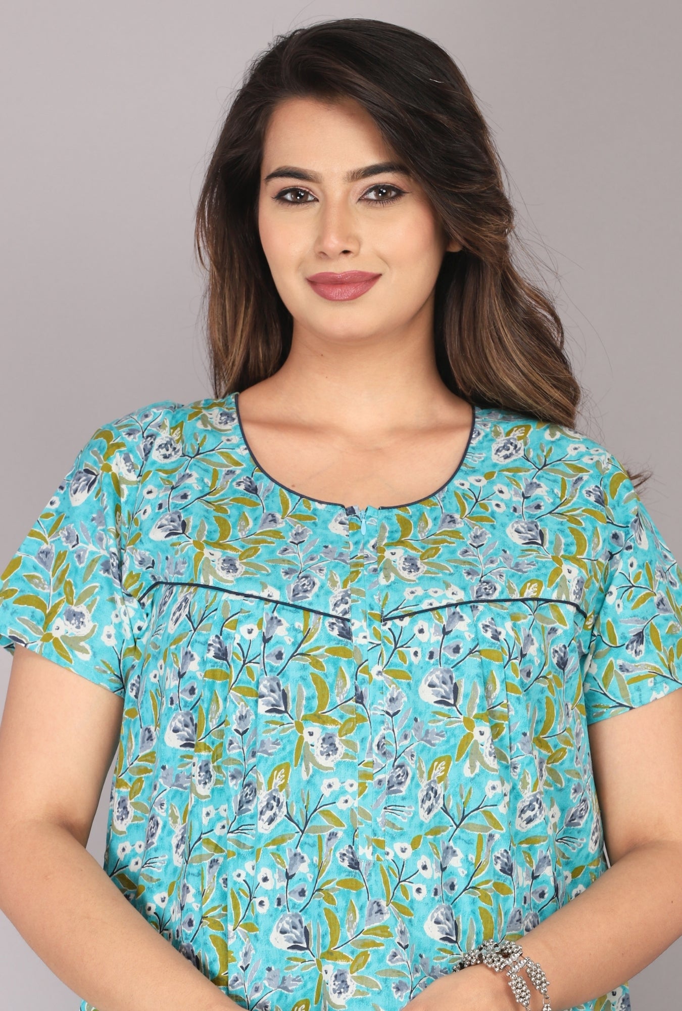 Petal Flora Sea Green Cotton Printed Nightwear Gowns