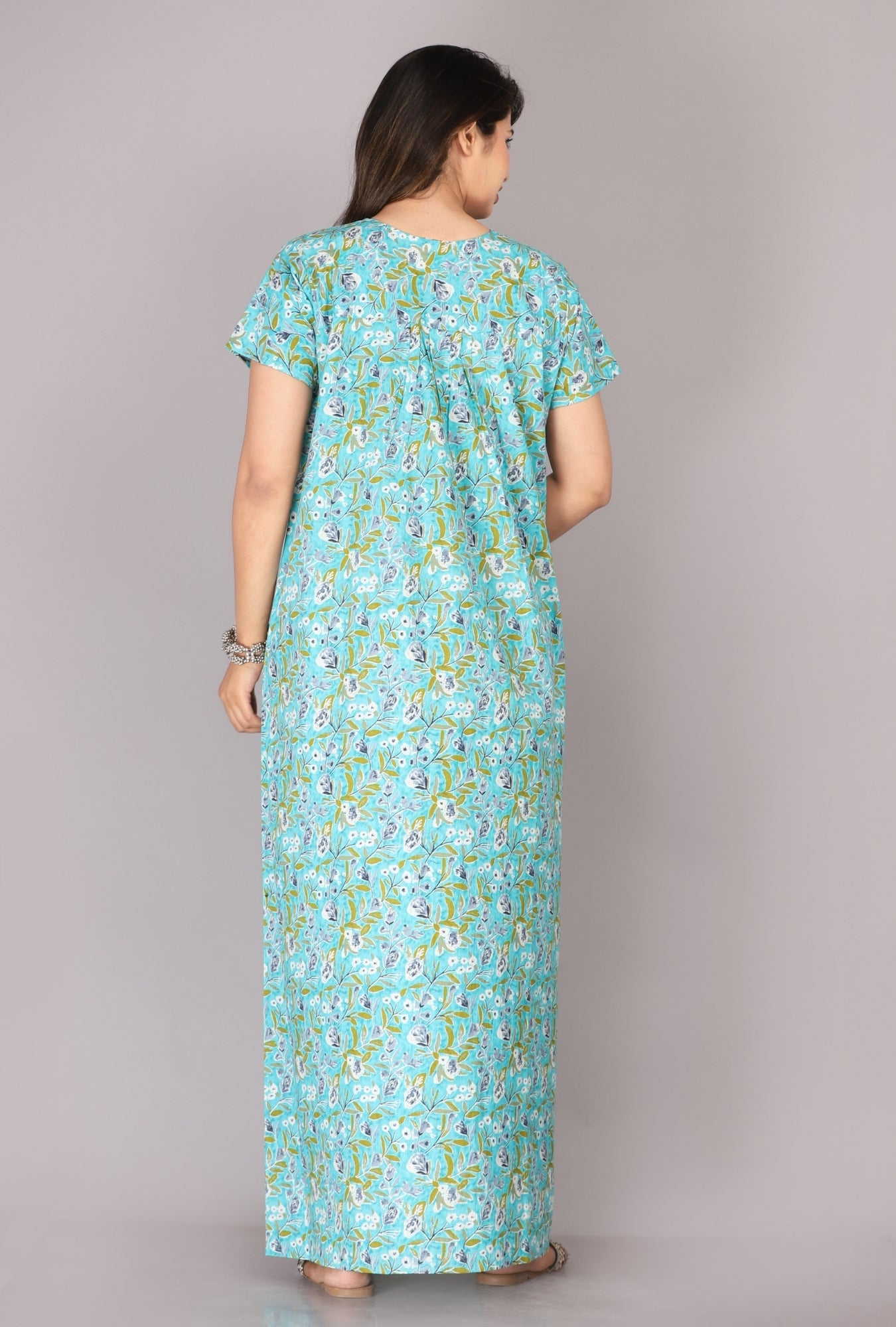 Petal Flora Sea Green Cotton Printed Nightwear Gowns