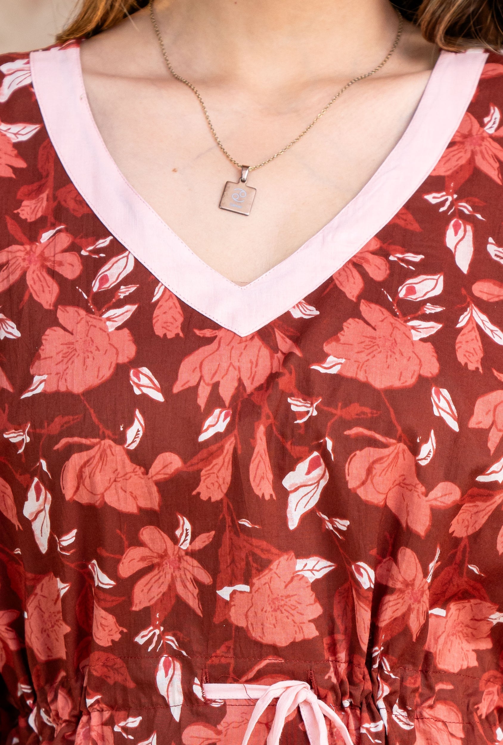 Lotus Leaves Maroon Loungewear Cotton Kaftan