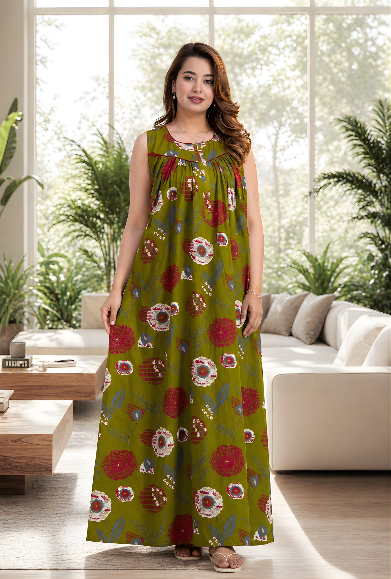 Ruby Petal Mehndi Cotton Night Gown
