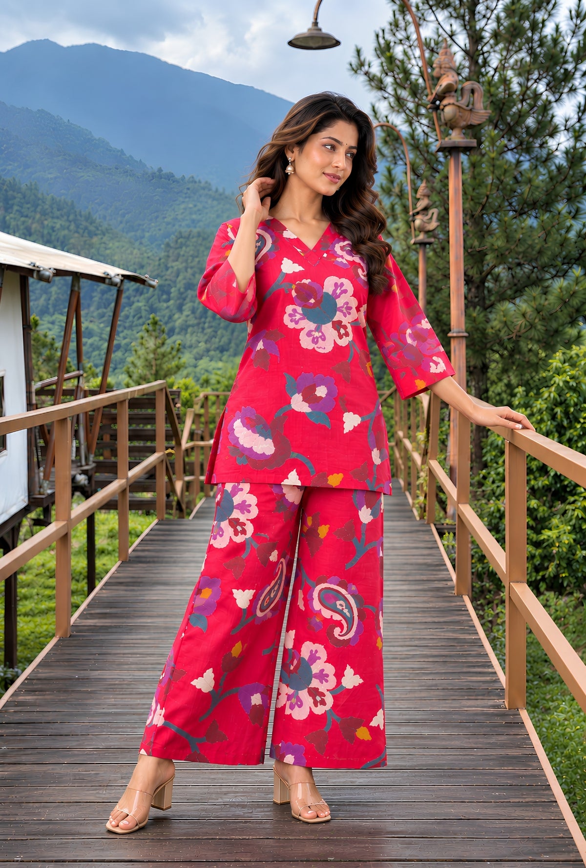 Sapphire Jardin Rani Pink Printed Cotton Co-ords Set