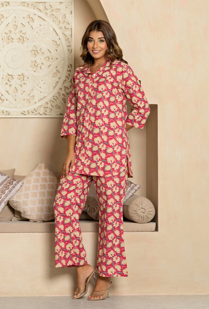 Tulip Pink Cotton Loungewear Co-ords Set