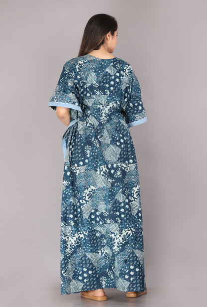 Collage Blue Cotton Loungewear Kaftan