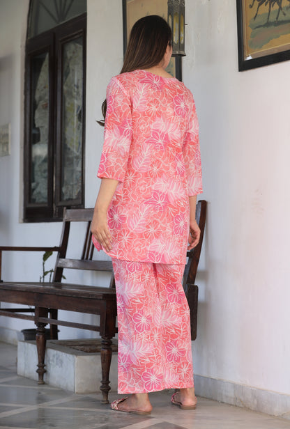 Marigold Pink Cotton Loungewear Set