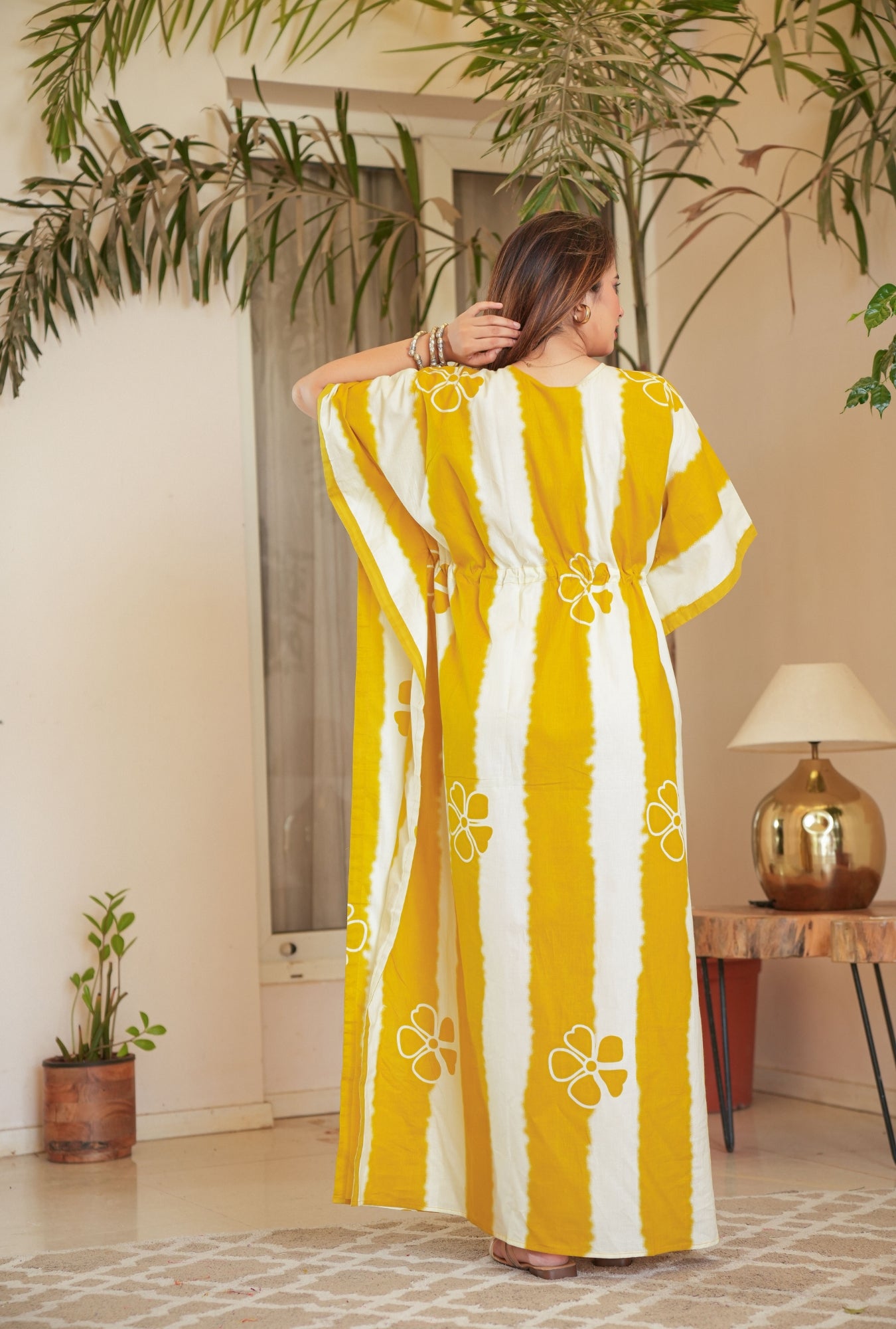 Dream Tie Dye Yellow Loungewear Cotton Kaftan