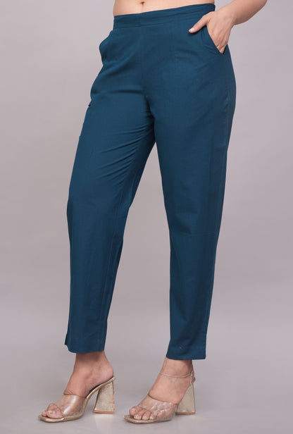 Straight Fit Teal Cotton Pant – Easy & Breathable Comfort