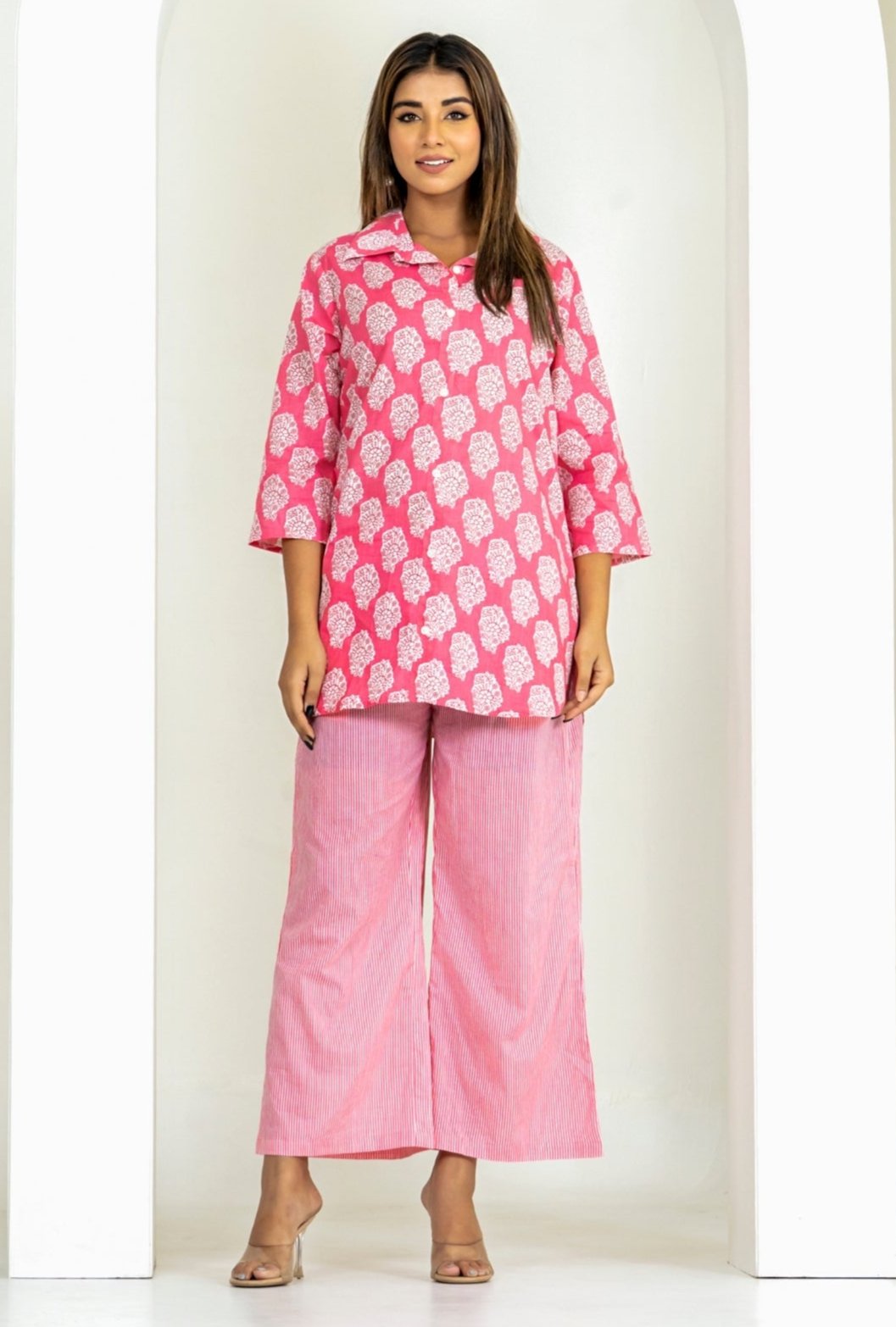 Bell Buta Pink Cotton Loungewear Co-ords Set