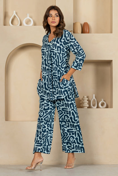 Urban Mirage Blue Cotton Loungewear Co-ords Set