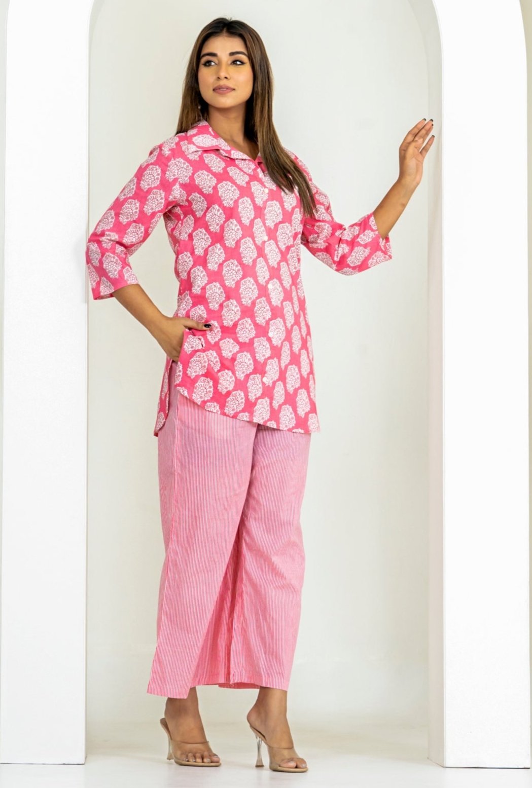 Bell Buta Pink Cotton Loungewear Co-ords Set